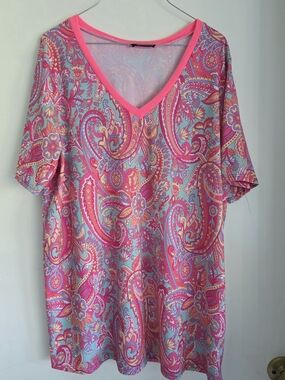 HEIMISH USA Pink Paisley V-Neck Tunic 2x